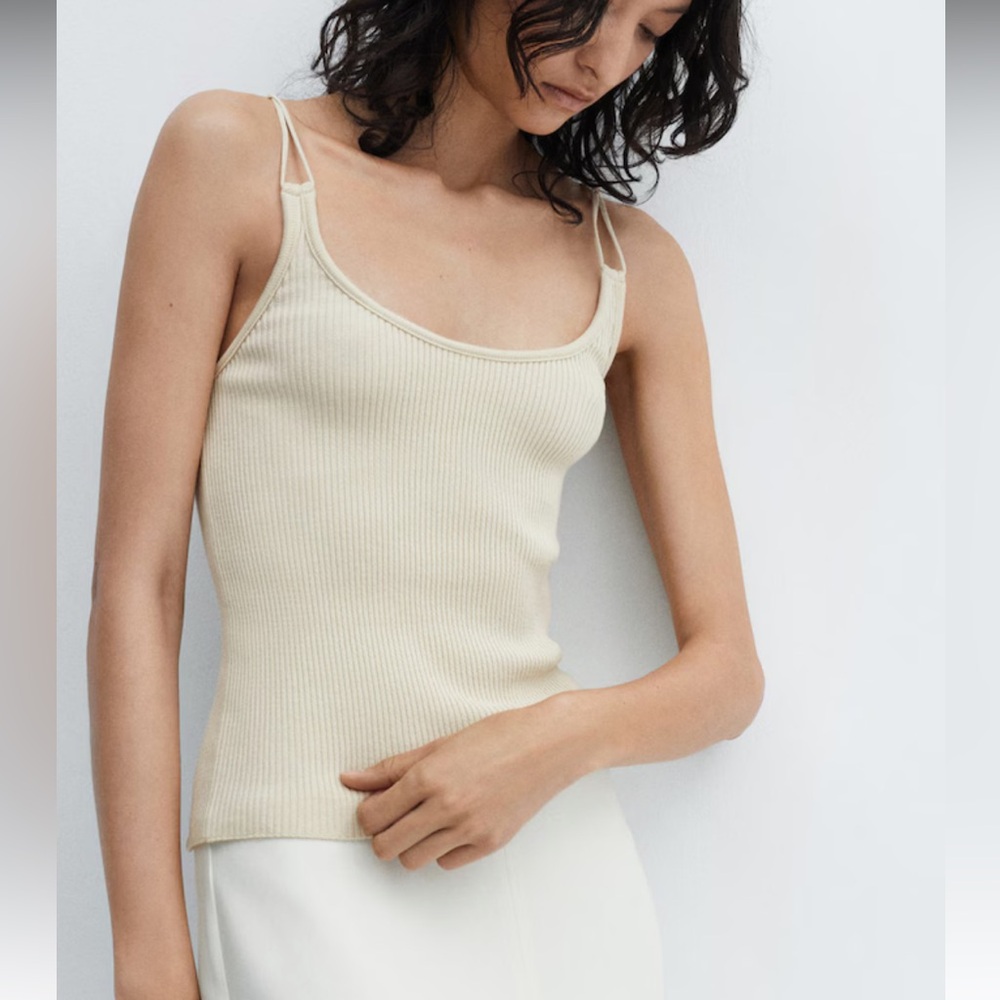 Mango Cometa Ribbed Double Strap Tank in Ecru- Medium New with Tags
